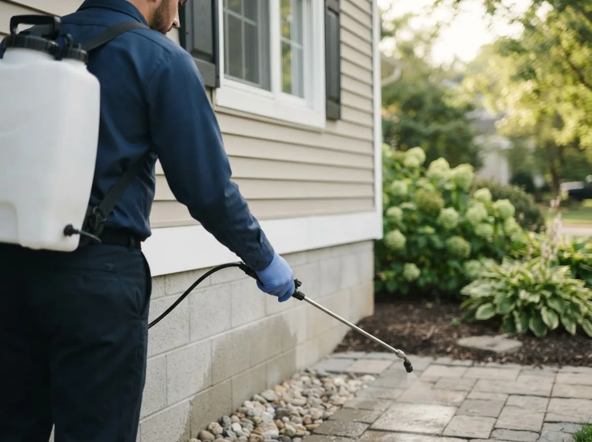 Pest control technician inspecting a home in Adair, OK